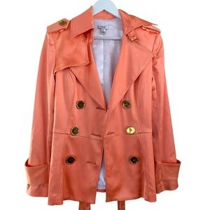 Cache‎ Creamsicle Orange Peach Satin Double Breasted Belted Jacket Size Medium